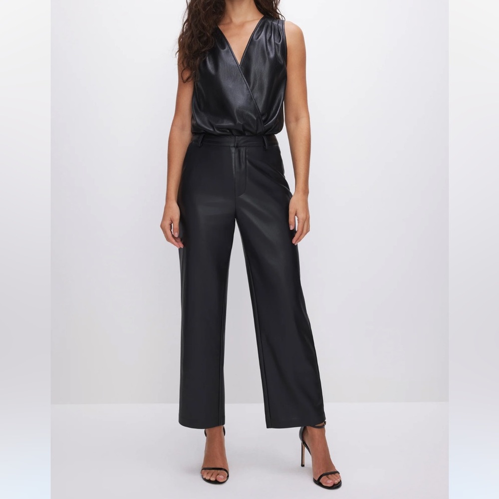 NWOT Good American Faux Leather Wide Leg Trouser in Black Size 12/31
